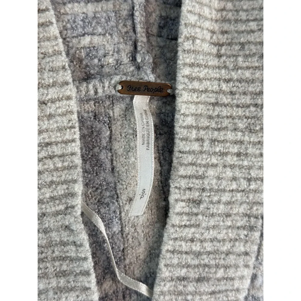 Free People Sweater‎ Womens S Gray Hooded V Neck Geometric Oversized Pullover